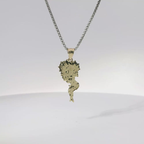 14KT Gold Charm Medium Betty Boop Full Body with Diamond Cut Hair and Plain Bell