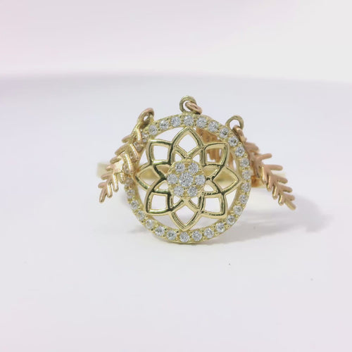 14KT Gold Ring Women's Two Tone Mini Dream Catcher with Plain Band