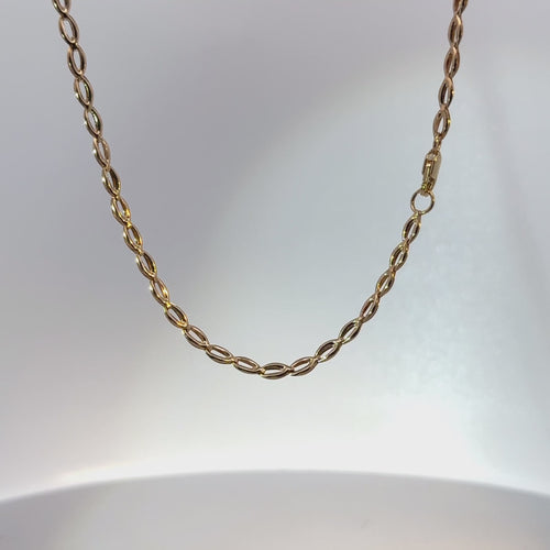 14KT Gold Chain Hollow Tri Tone Fancy Oval Shackle Link with Plain Clasp 3mm