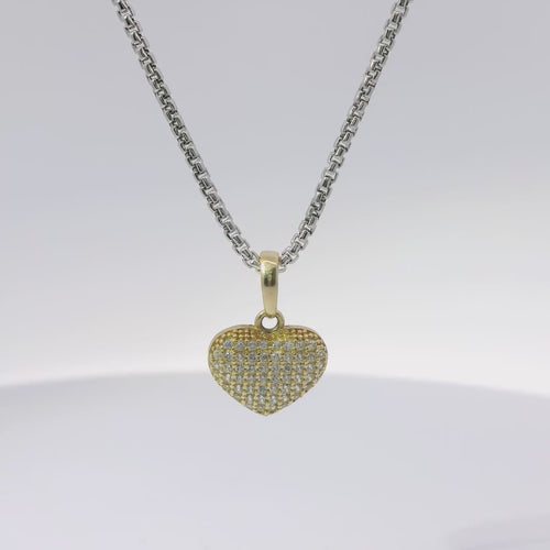 14KT Gold Charm Extra Small White CZ Stone Heart with Plain Oval Bell