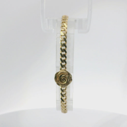 14KT Gold Bracelet Women's Single Charm Rose with Cuban Link Band and Plain White CZ Stones Box Clasp