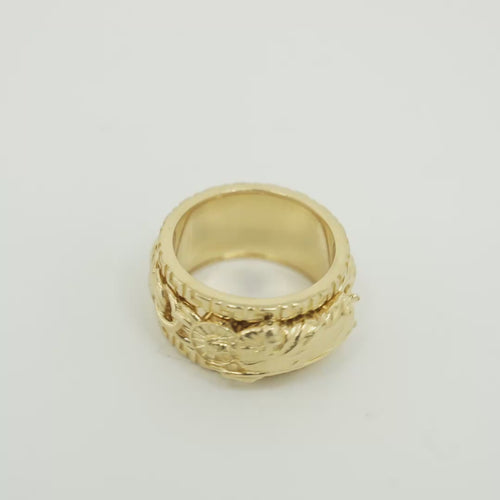 14KT Gold Ring Men's Band St. Jude Chino Link Spinner with Greek Border