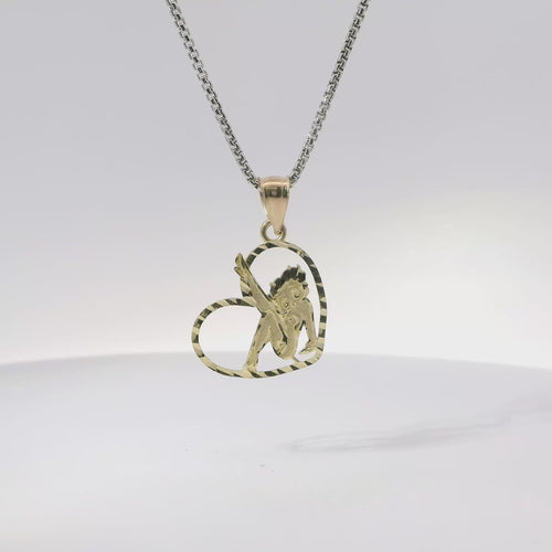 14KT Gold Charm Small Diamond Cut Open Center "Pin Up" Heart Betty Boop with Plain Bell