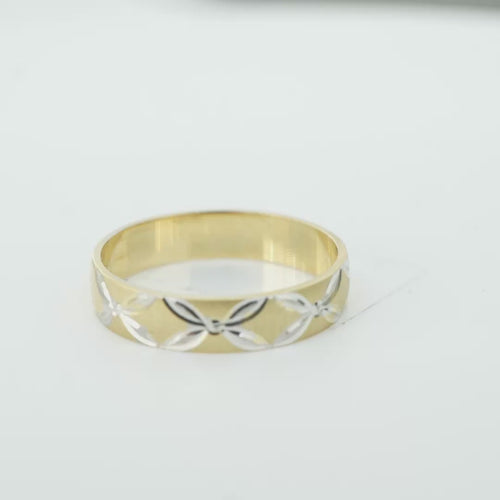 14KT Gold Ring Unisex Solid Six Two Tone 4 Petal Etched Flowers