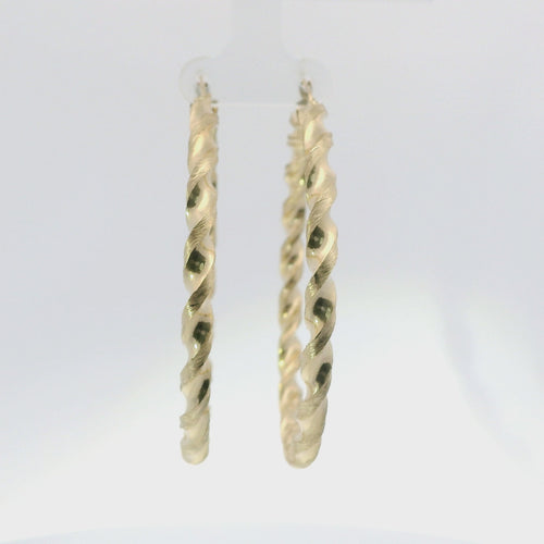 14KT Gold Earrings Hoops Round Twisted Hollow Tube with Saddleback Hinge Closure Length 5mm