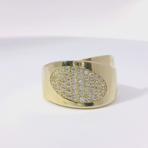 14KT Gold Ring Women's Oval White CZ Stones Cluster Center Overlapping Mock Bypass Plain Band