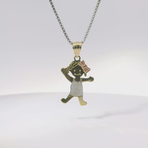 14KT Gold Charm Jumbo Tri Tone Girl with Plain Bell