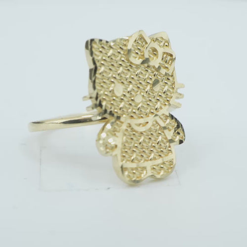14KT Gold Ring Women's Full Body Flat Hello Kitty with Plain Band