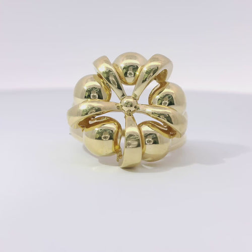 14KT Gold Women's Ring Plain Raised Fan Blade with 5 Blades/ 5 Round Bubbles Between Each Blade Split Shank Band