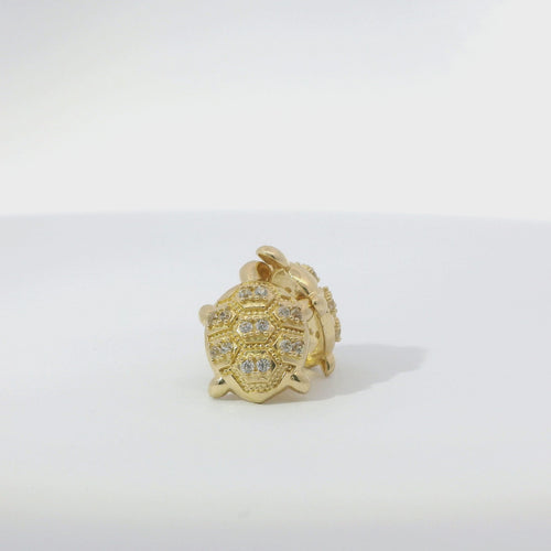 14KT Gold Earrings Small White CZ Stones Nugget Turtle with Push Back Post and Butterfly Backs