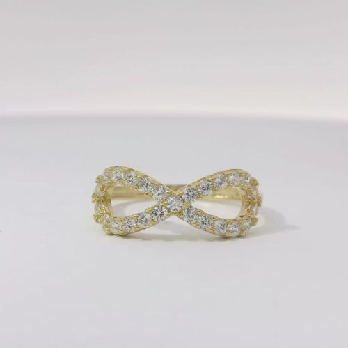 14KT Gold Ring Women's White CZ Stone Infinity Loop with Plain Band
