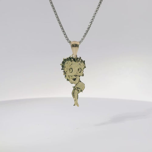14KT Gold Charm Large Betty Boop Full Body with Diamond Cut Hair and Plain Bell