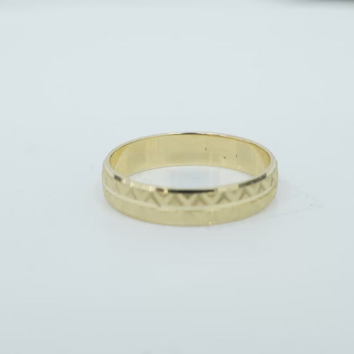 14KT Gold Ring Unisex Solid Zig Zag Print Plain Stripe Center Band