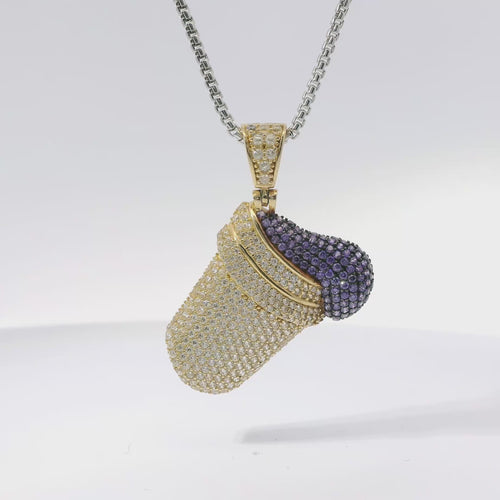 14KT Gold Charm Large 3D Double Cup Purple Lean Flat Back with White CZ Stones Cup and Bell