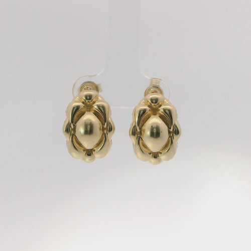 14KT Gold Earrings Medium Puff Popcorn with White CZ Stones Edge, Push Back Post and Butterfly Backs
