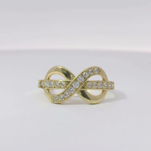 14KT Gold Ring Women's White CZ Stone Band Going Through Infinity Loop