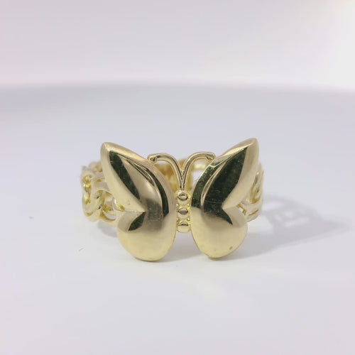 14KT Gold Ring Women's Plain Butterfly Center with Chino Link Band