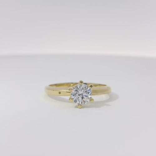 14KT Gold Women's Ring 6 Prong White Solitaire Classic Plain Band