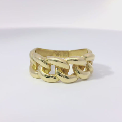 14KT Gold Ring Women's Medium Cuban Link Center and Plain Band