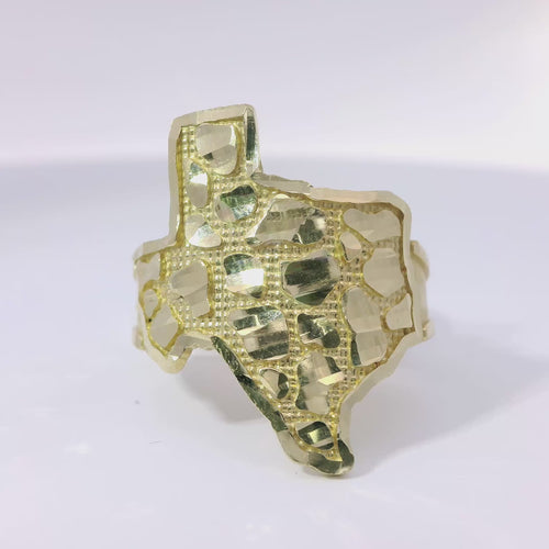14KT Gold Ring Texas Nugget Center with Plain Border and Plain Band