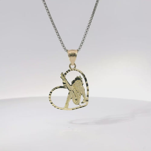 14KT Gold Charm Medium Diamond Cut Open Center "Pin Up" Heart Betty Boop with Plain Bell
