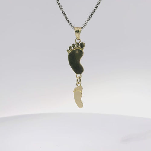 14KT Gold Charm Medium Double Vertical Feet with Plain Bell