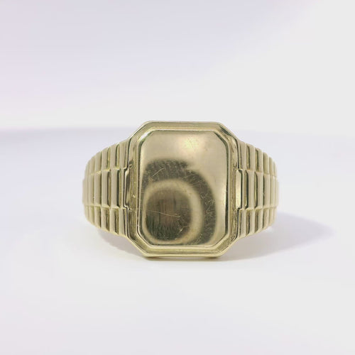 14KT Gold Ring Women's Engravable Rectangle with Watch Band Sides