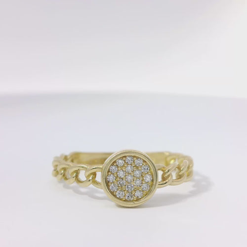 14KT Gold Ring Women's Mini Light Weight White CZ Stones Round Cluster Center with Curb Link Band