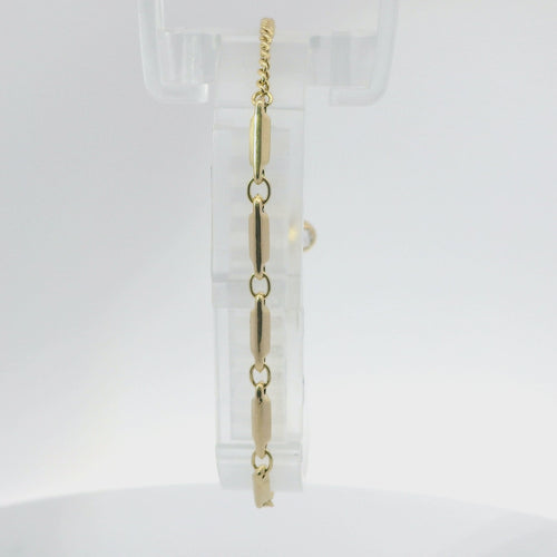 14KT Gold Bracelet Women's Five Charm Plain Cylinders with White CZ Stone End Cable Link Lobster Clasp Band