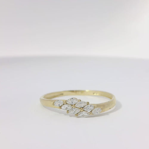 14KT Gold Ring Women's Light Weight Mini Marquise White CZ Stone Mock Bypass Band