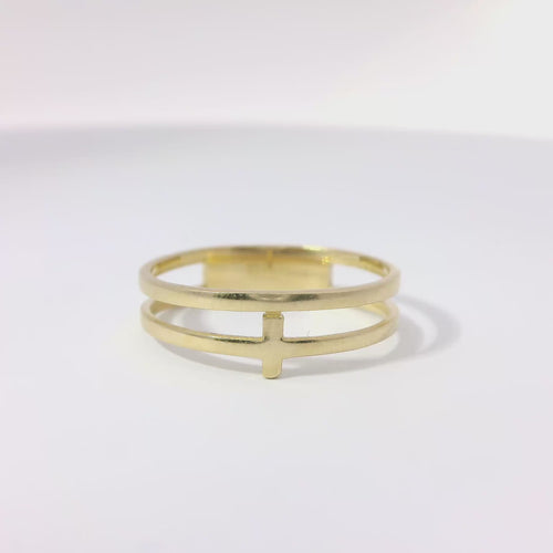 14KT Gold Ring Women's Light Weight Mini Cross Center with Plain Split Band
