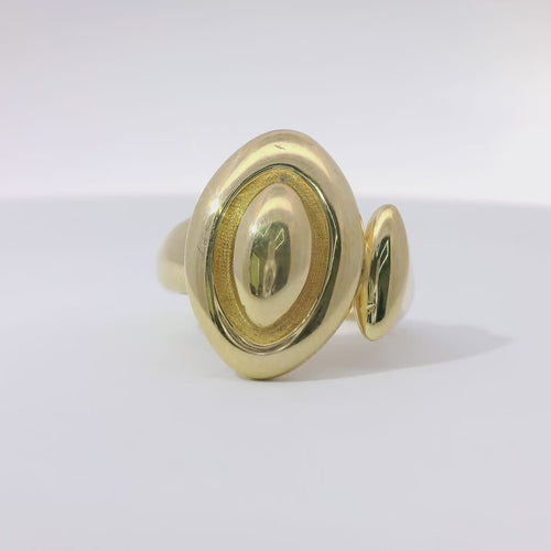 14KT Gold Ring Women's Bubble Marquise Shape with Bubble Marquise Border Next to Small Plain Marquise