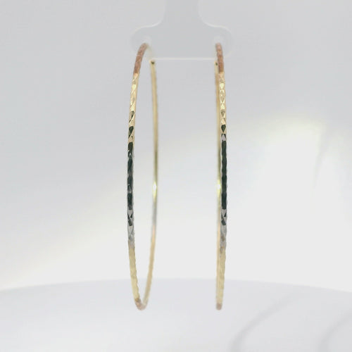 14KT Gold Earrings Tri Tone Flat Diamond Cut Hoops 1.3mm