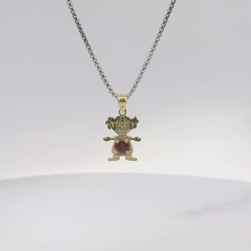 14KT Gold Charm Girl with Orange CZ Stone Belly and Plain Bell