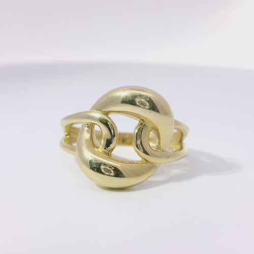14KT Women's Gold Ring Single Plain Puff Miami Link with Plain Lasso from Each Side