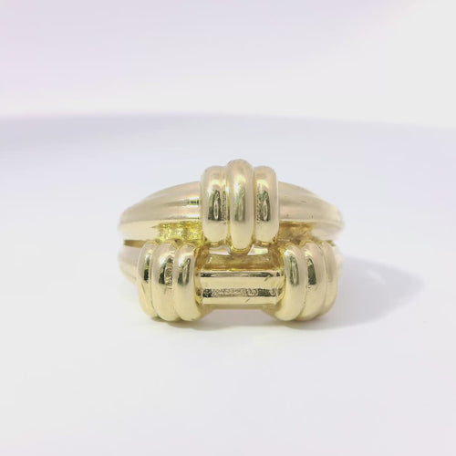 14KT Gold Ring Women's Split Ribbed Band with Three Knots and Plain Split Band