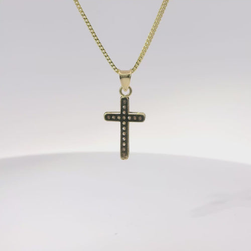 14KT Gold Charm Extra Small White CZ Stone Cross Center with Plain Snowflake Window Center and Plain Bell