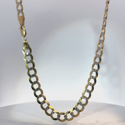 14KT Gold Chain Hollow Curb Pave 8.5mm