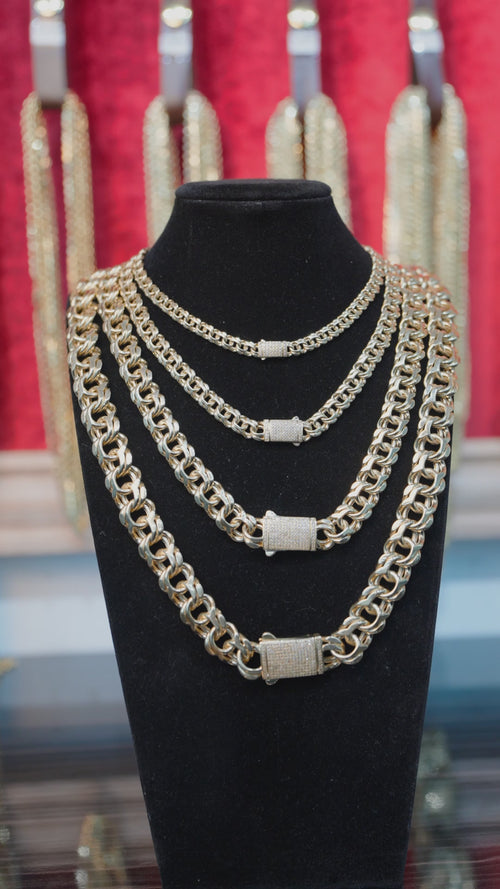 14KT Gold Chain Hollow Chino with White CZ Lock 2mm