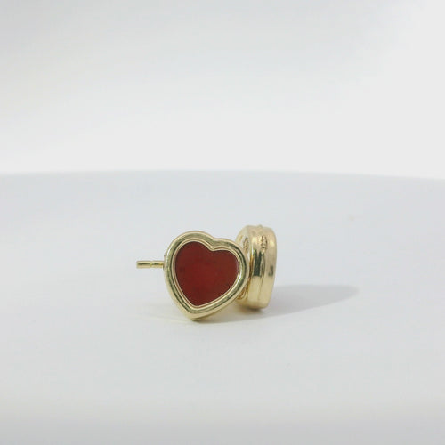 14KT Gold Earrings Small Red Heart with Plain Border with Push Back Post and Butterfly Backs
