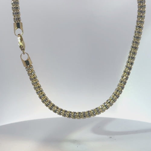 14KT Gold Chain Two Tone Ice Yellow/ White 6mm