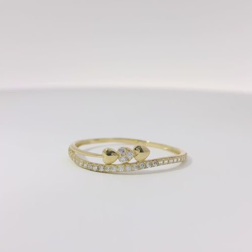 14KT Gold Ring Women's Light Weight Triple Hearts with White CZ Stone Center Heart and Band