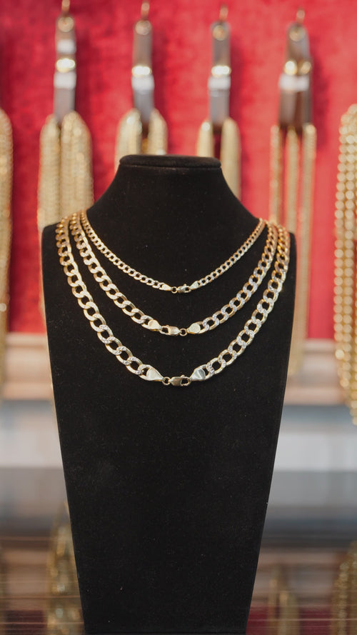 14KT Gold Chain Hollow Curb Pave 9mm