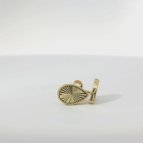 14KT Gold Earrings Small Sunray Tear Drop with Dotted Border, Push Back Post and Butterfly Backs