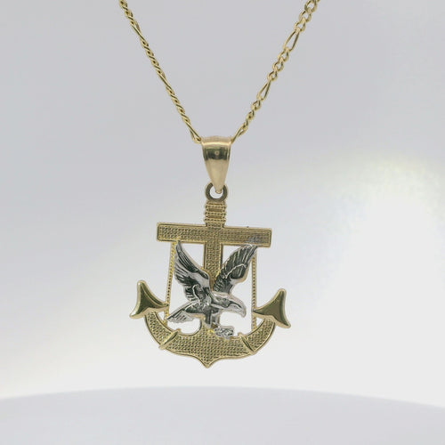 14KT Gold Charm Medium Two Tone Eagle Anchor with Plain Bell