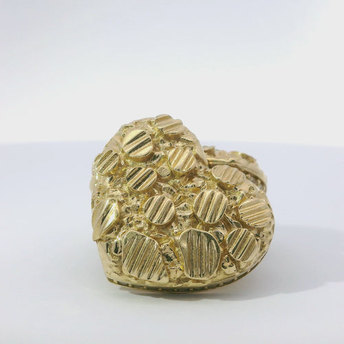 14KT Gold Earrings Large Puff Nugget Heart with White CZ Stones Edge, Push Back Post, and Butterfly Backs
