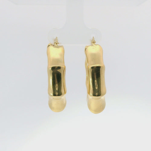 14KT Gold Earrings Abstract Bamboo Hoops 1 Inch Hollow Tube 7mm