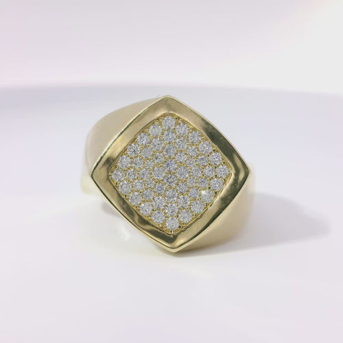 14KT Gold Ring Women's Abstract Twisted Square White CZ Stone Cluster Center with Plain Band
