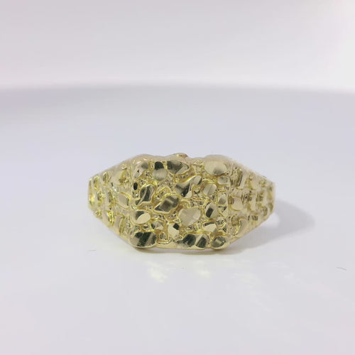 14KT Gold Ring (Men/Women/Baby) Ring Square Nugget Center with Plain Band