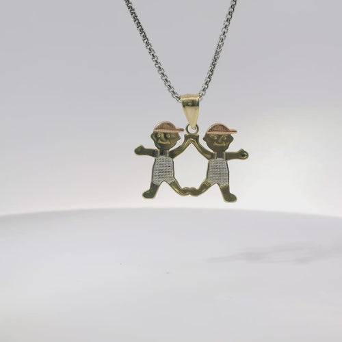 14KT Gold Charm Mini Tri Tone Boy / Boy Twins with Plain Bell